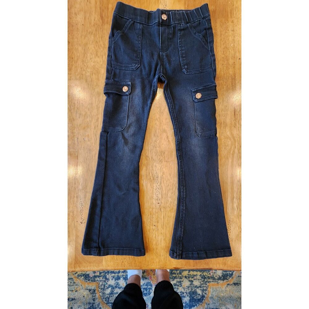 Vince Camuto Girls' Dark Wash Cargo Flare Jeans - Stretch Denim